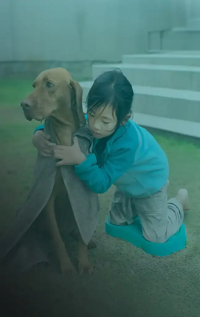 child with dog portrait