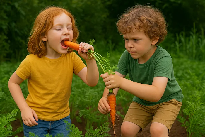 Kids eating from snack garden